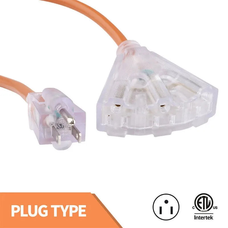 3-Outlet Flabellate Orange Lighted Power Cord