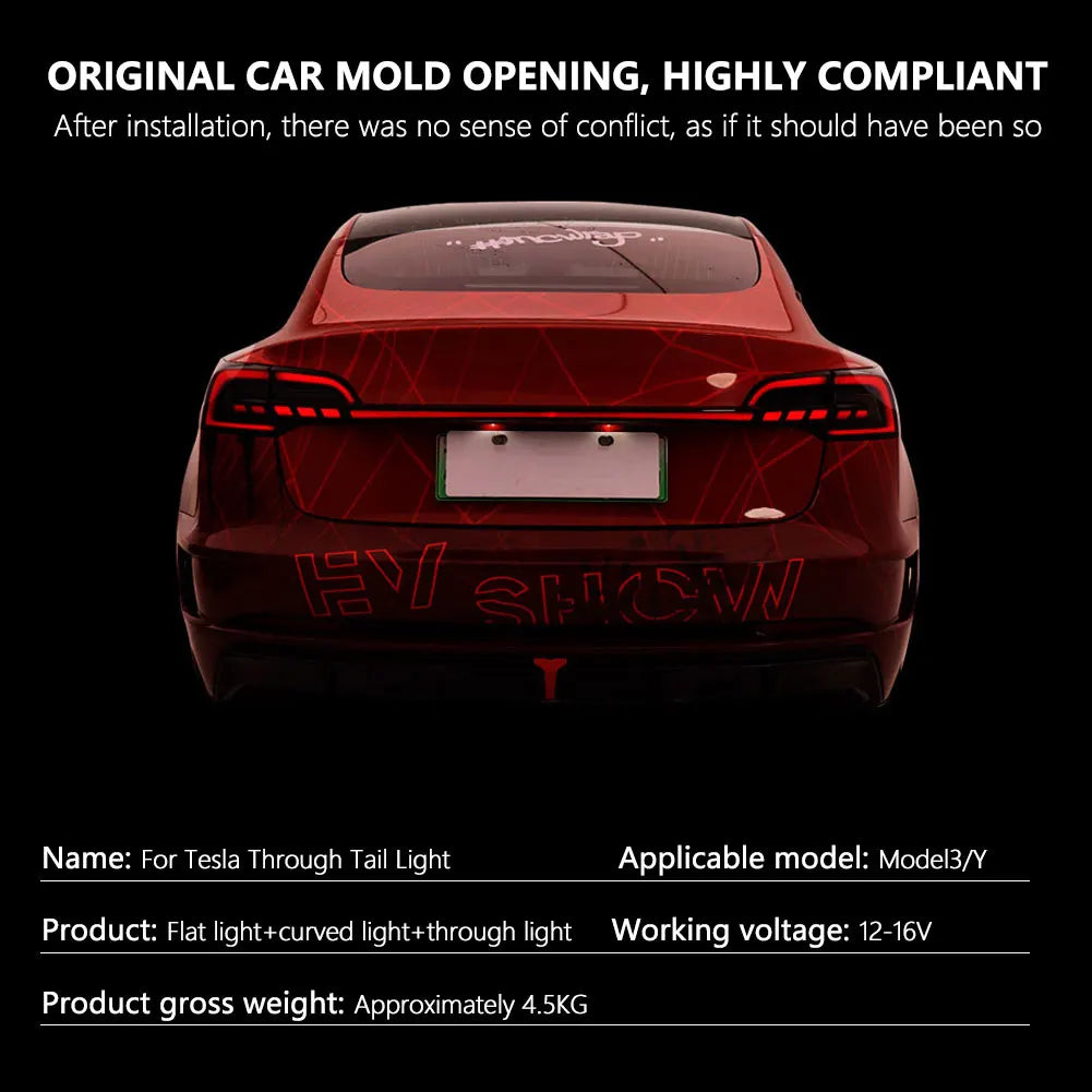 Tesla Model 3 Y 2019-2023 LED Through Trunk Modified Rear Taillight Flowing Turn Signal Dynamic DRL Auto Lamp