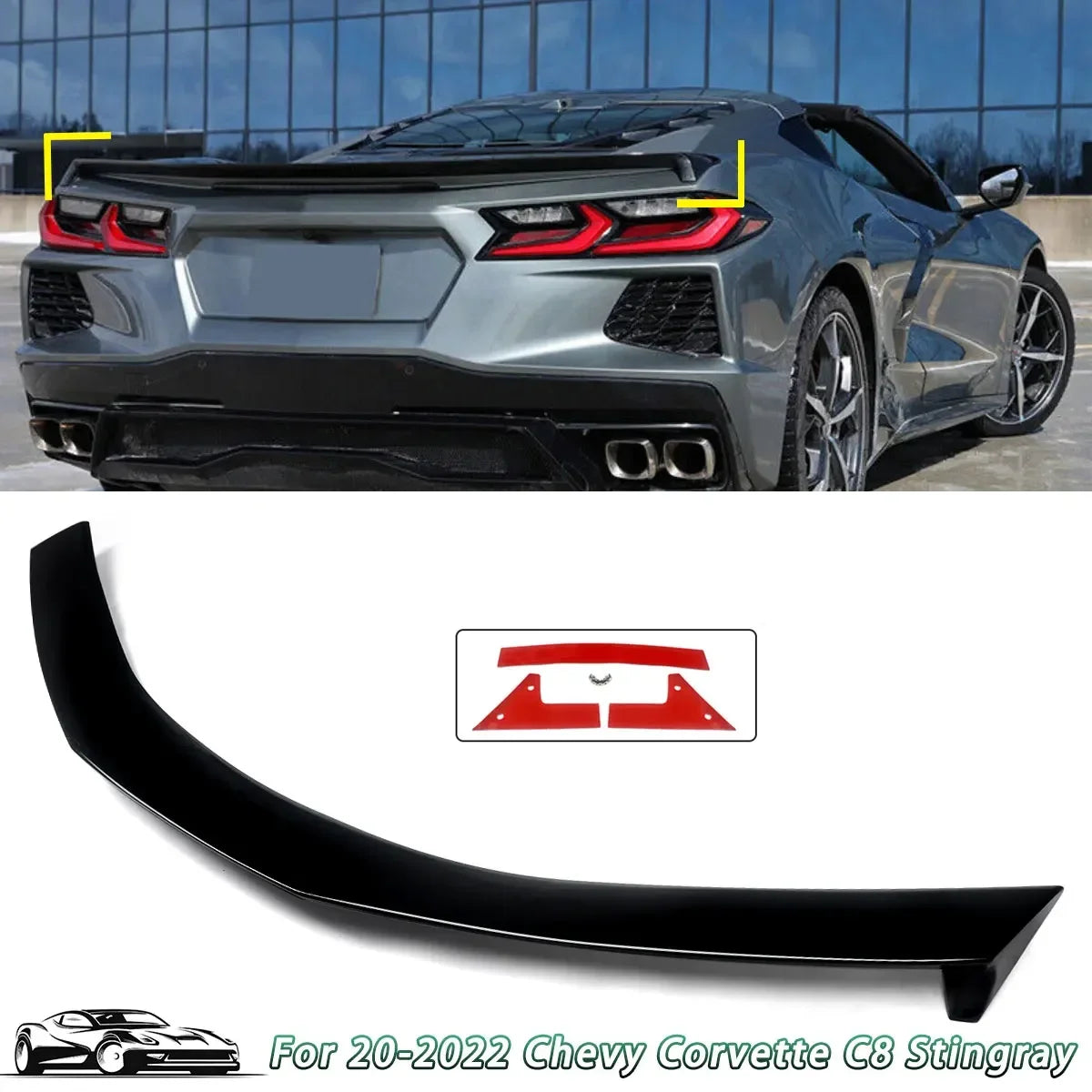 2020-2024 Chevy Corvette C8 Low Profile GLOSS BLACK  Rear Lid Wing Spoiler