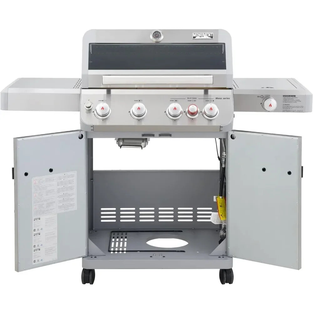 Monument Grills Outdoor Barbecue Stainless Steel 4 Burner Propane Gas Grill, 62,000 BTU with Side Burner and LED Controls, Mesa415BZ