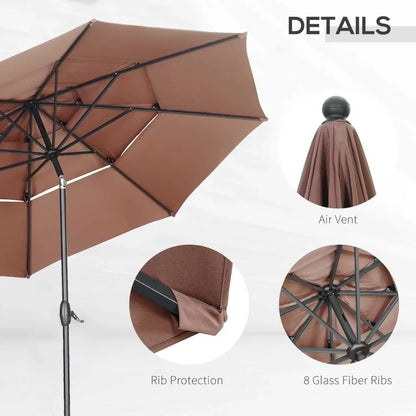 PUPZO 10ft Patio Umbrella 3 Tiers with Tilt Adjustment and 8 Sturdy Ribs