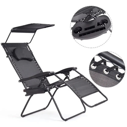 Outdoor Folding Reclining Canopy Cup Holder, Beach Chair