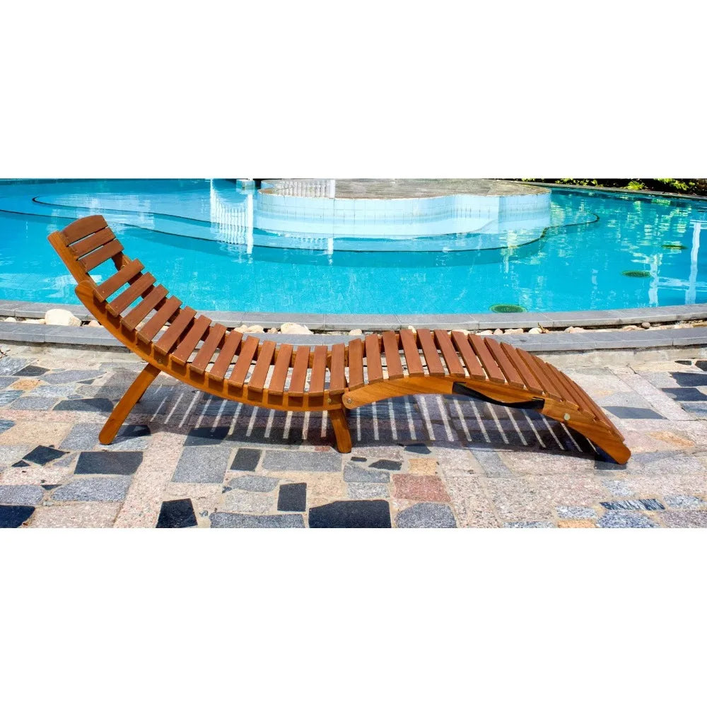 Wood Folding Chaise Lounge Chair With Adjustable Headrest