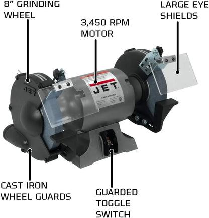 JET 8-Inch Bench Grinder, 3450 RPM, 1/2 HP, 1Ph 115V (JBG-8A)