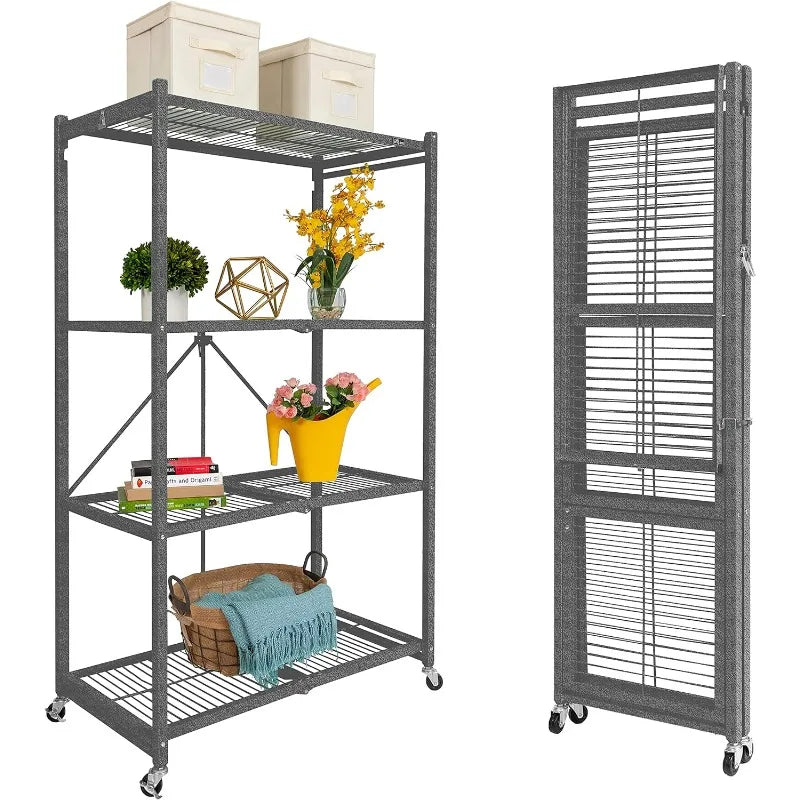 4 Tier Oragami Multipurpose Folding Storage Rack with Lockable Wheels