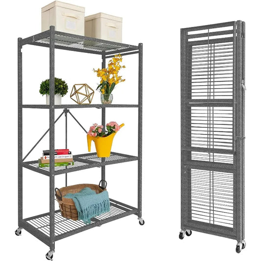 4 Tier Oragami Multipurpose Folding Storage Rack with Lockable Wheels