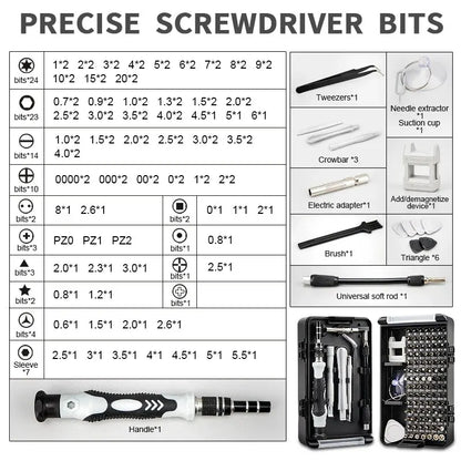 Precision Screwdriver Set 116 in 1 Hand Repair Tool Kit with 98 Magnetic Torx Phillips Hex Bits