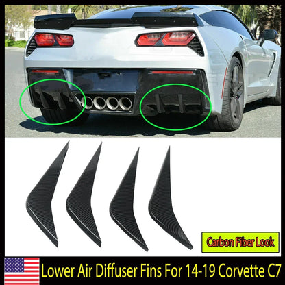 2014-2019 Chevy Corvette Carbon Look ABS Rear Bumper Lower Air Diffuser Fins