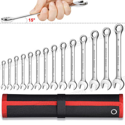 Combination Wrench Set in Roll-up Pouch,Metric