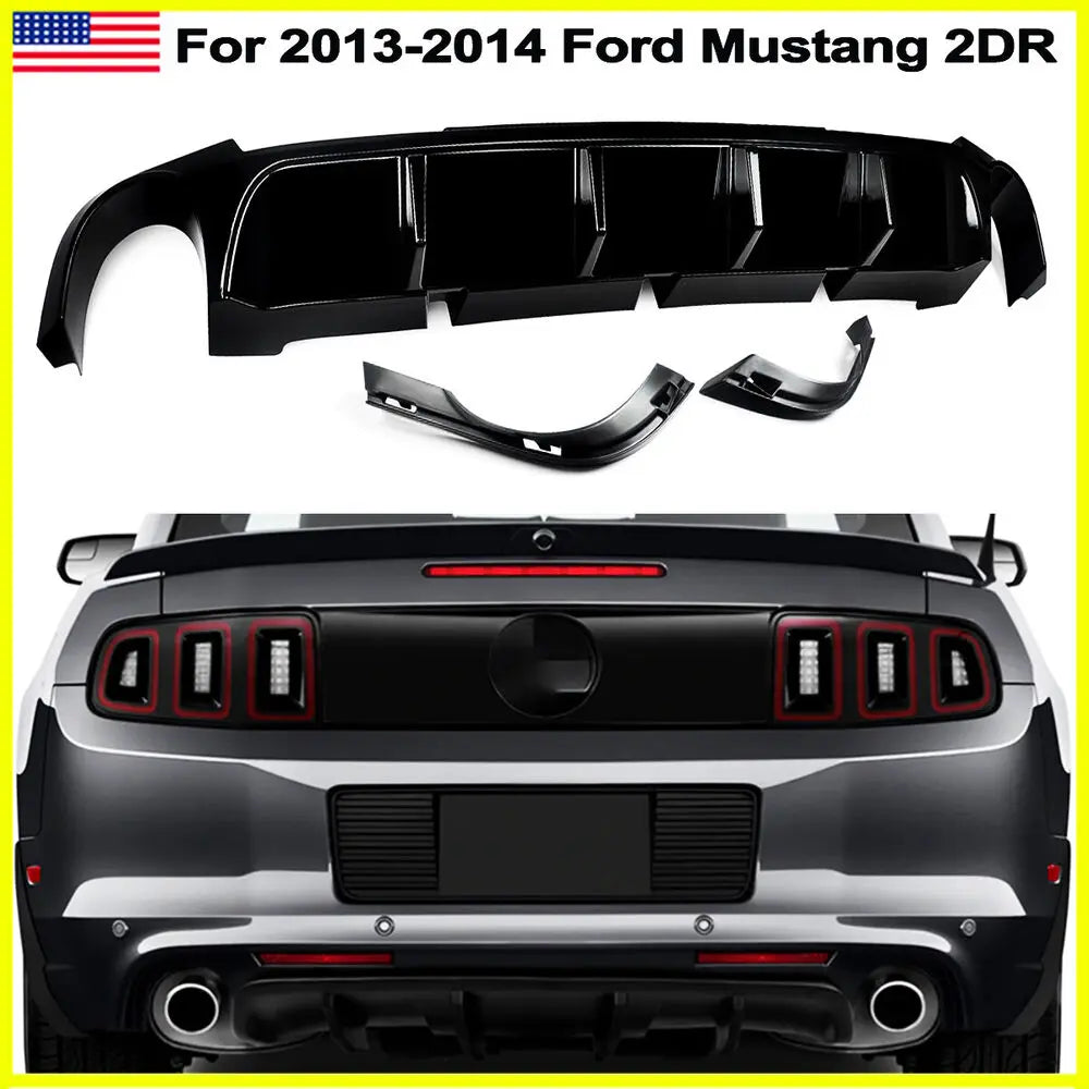 2013 2014 Mustang V6 GT V8 Glossy Black Rear Diffuser