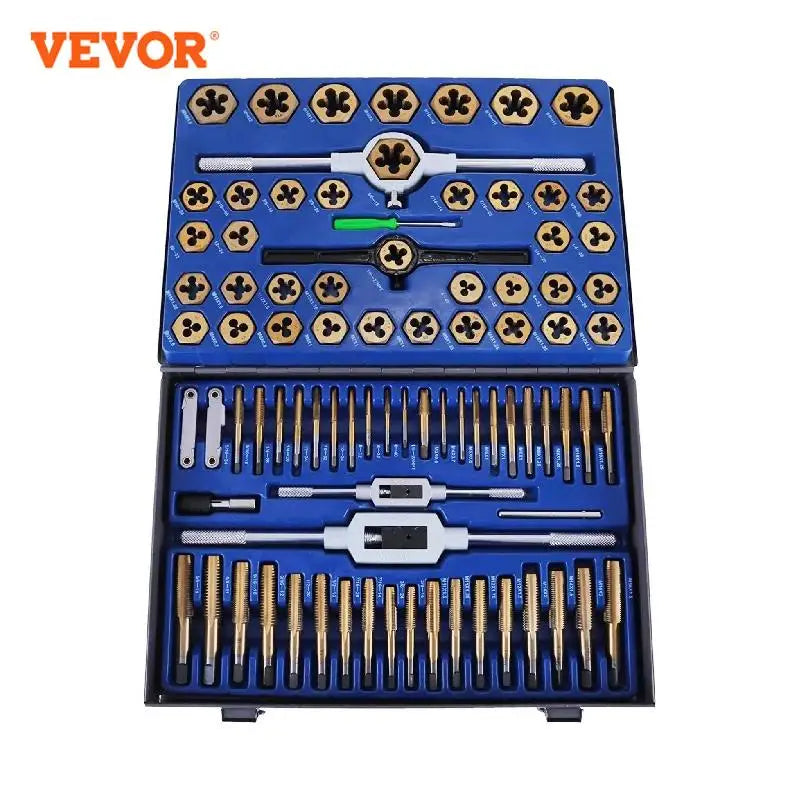 Tap and Die Set 86PCS Tungsten Steel Titanium Hand Threading Tool with Wrench Screwdriver for Repairing Cutting