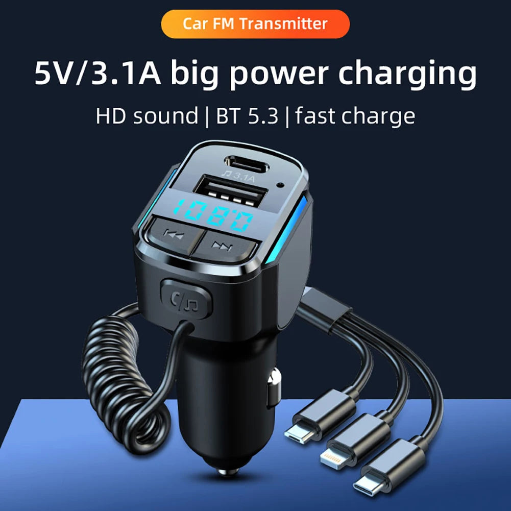 15.5W Car Quick Charger for iPhone, Samsung Bluetooth FM Transmitter