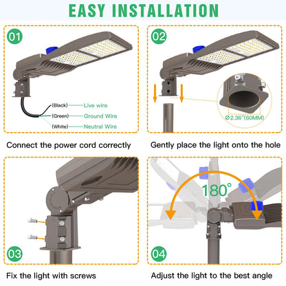 400W Outdoor Area Lighting AC100-277V 5 Years Warranty IP65 Waterproof Parking Lot Fixture LED Street Light