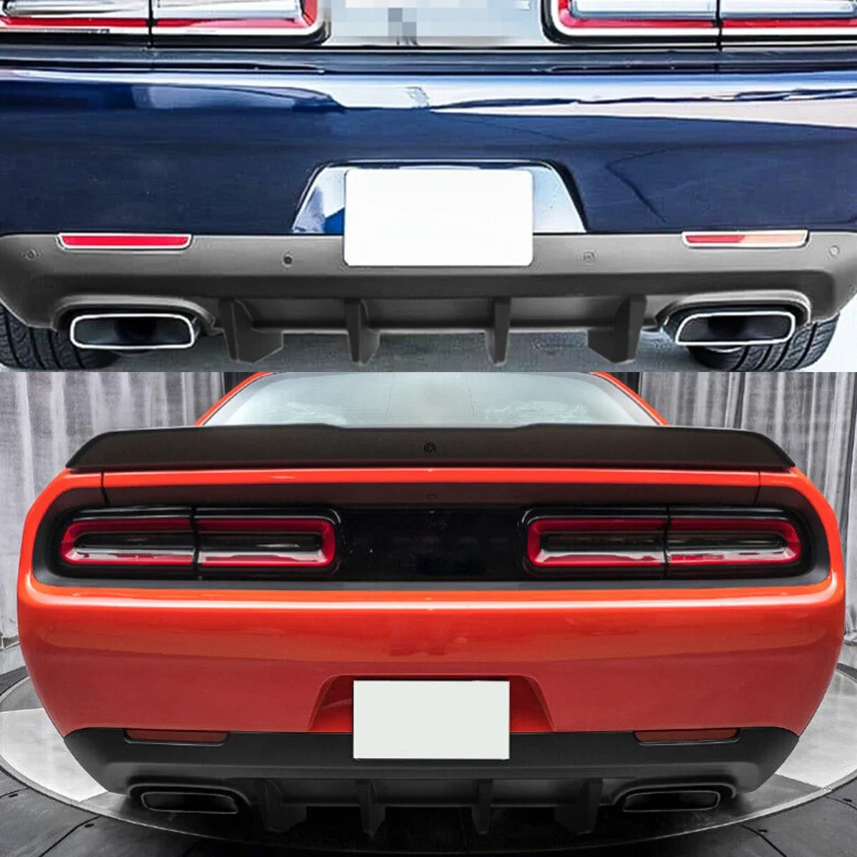 2015-2022 Dodge Challenger GLOSSY BLACK Rear Bumper Lip Diffuser Spoiler Shark Fins