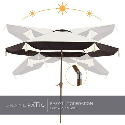 Grand Patio Fringe, Outdoor Tassel Umbrella with Push-Button Tilt 9FT