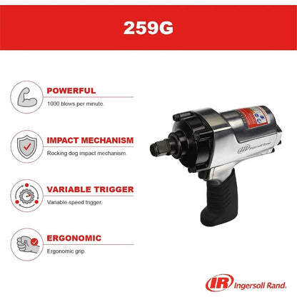 INGERSOLL RAND 259G Edge Series 3/4" Drive Air Impact Wrench, 1050 ft lbs Max Reverse Torque, Variable Speed Trigger, 6 Vane Motor