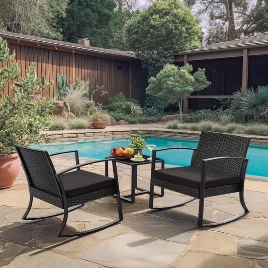 Homall Outdoor 3 Piece Furniture Set, 2 Rocking Patio Chairs with Cushions and Table for Porch, Poolside