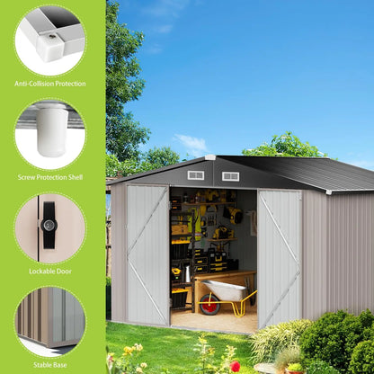 Aoxun Outdoor Metal Storage Shed, 9.7x7.6 FT