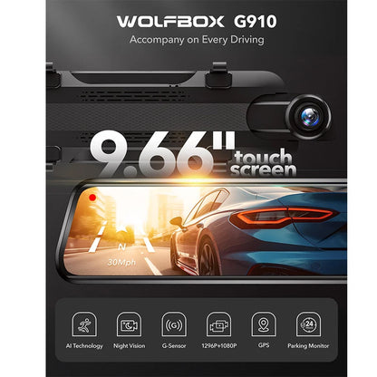 WOLFBOX G910 Dash Cam Front and Rear AI Motion Detection Car Video Recorder for GPS Parking Monitor Mirror Car Dvr