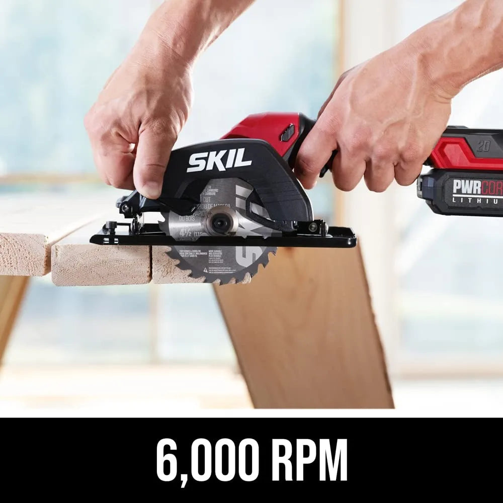 Skil PWRCORE 20 Brushless 20V 4-1/2 in. Compact Lightweight One-Hand Circular Saw Kit 2.0Ah PWR CORE 20 Lithium Battery and Charger