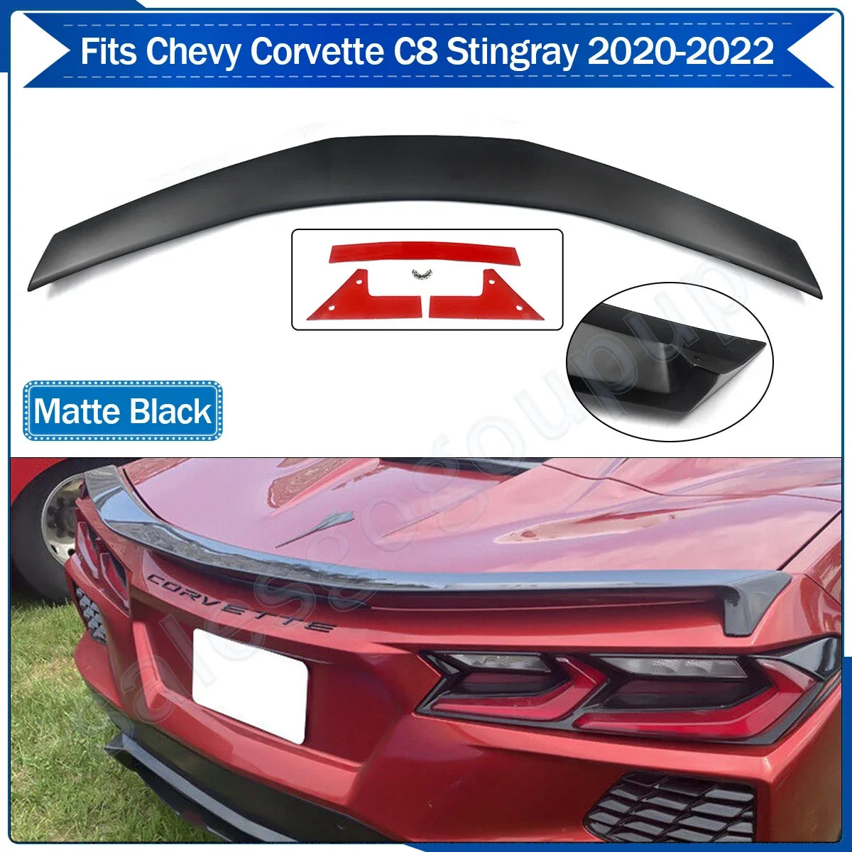 2020-2024 Chevy Corvette C8 Low Profile MATTE BLACK  Rear Lid Wing Spoiler