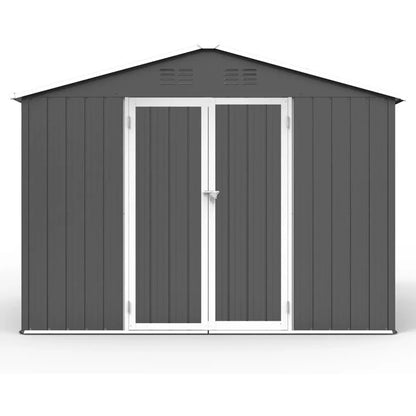 Outdoor Metal 8x6 Ft. Storage Shed, Lockable Doors, Galvanized with Windows and Floor