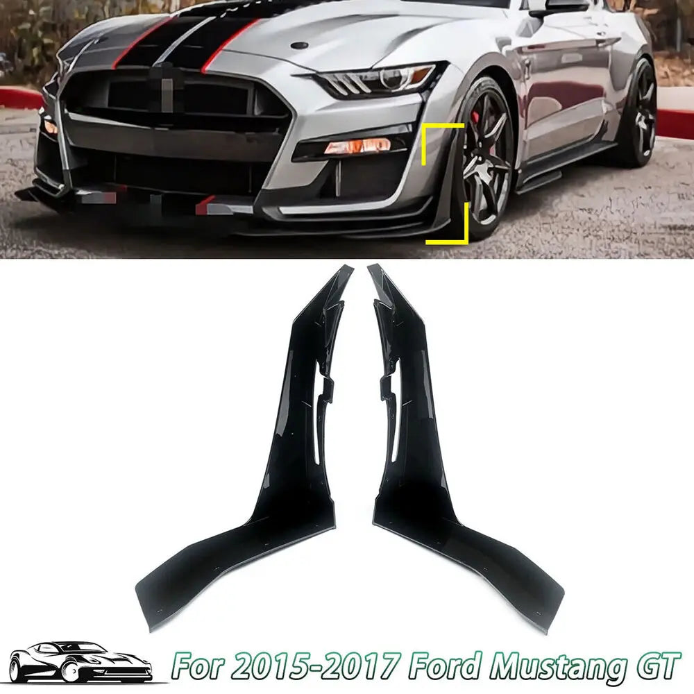 2015-2022 Ford Mustang Gloss Black Front Bumper Corner Winglet Splitters