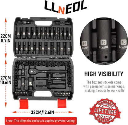 Impact Socket Set 3/8 Drive,95Pcs Deep&Shallow Socket