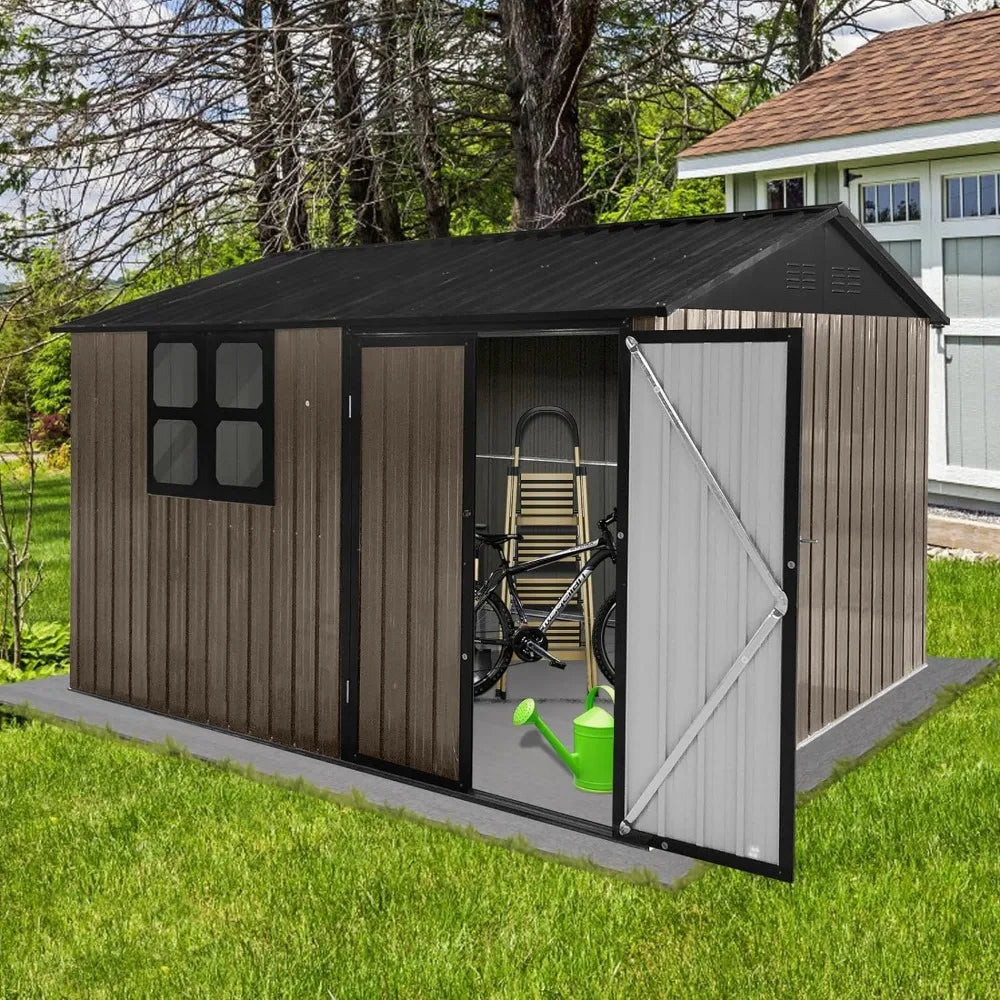 Outdoor Storage Sheds with Window, Metal Anti-Corrosion with Lockable Door&Shutter Vents