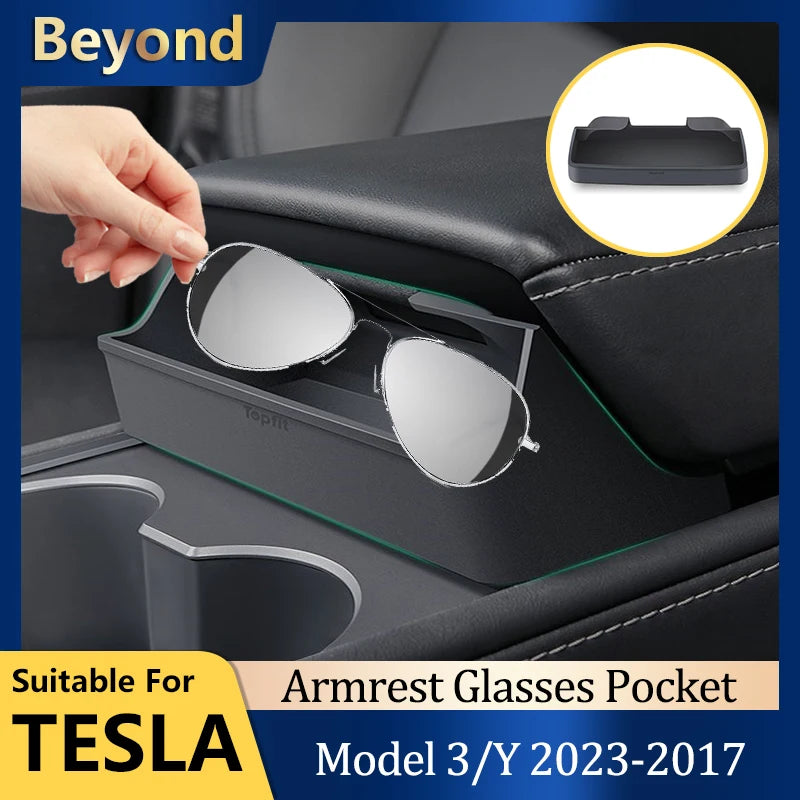 2022 Tesla Model 3/Y Central Control Armrest Glasses Pocket