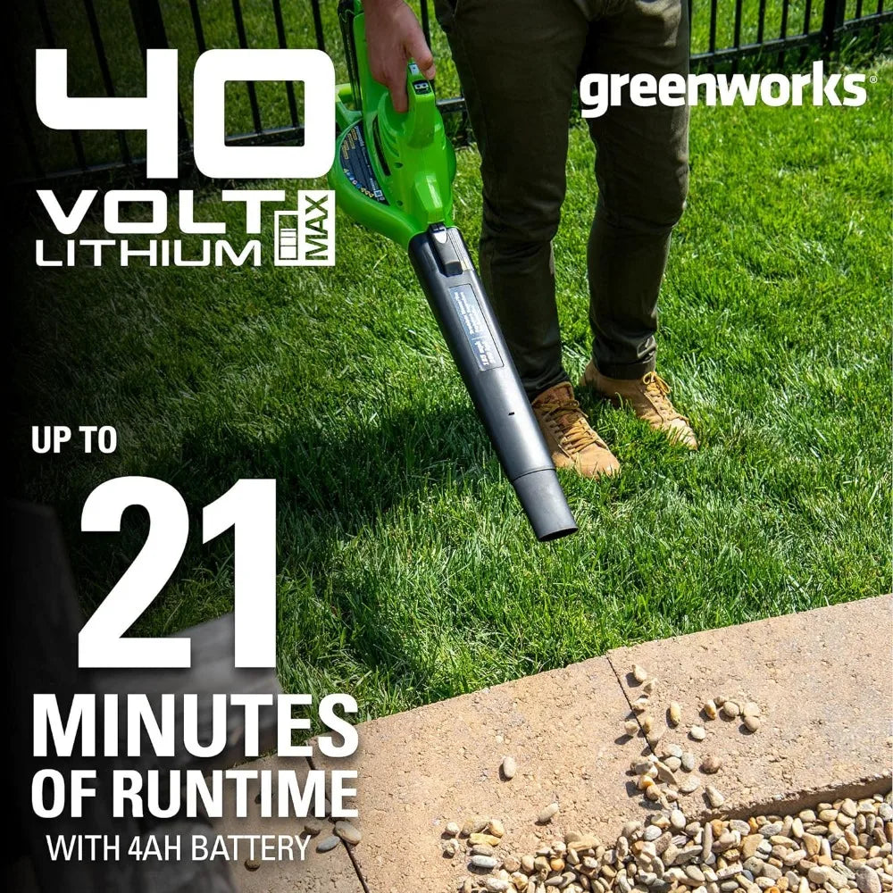 Greenworks 40V (185 MPH / 340 CFM / 75+ Compatible Tools) Cordless Brushless Leaf Blower / Vacuum, 4.0Ah Battery and Charger Included