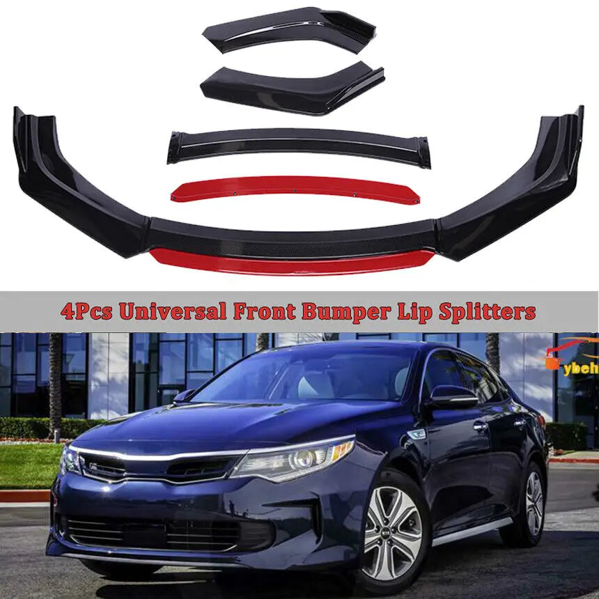 4pcs Car Front Bumper Lip Kit Spoiler Splitter Diffuser Carbon Fiber Canard