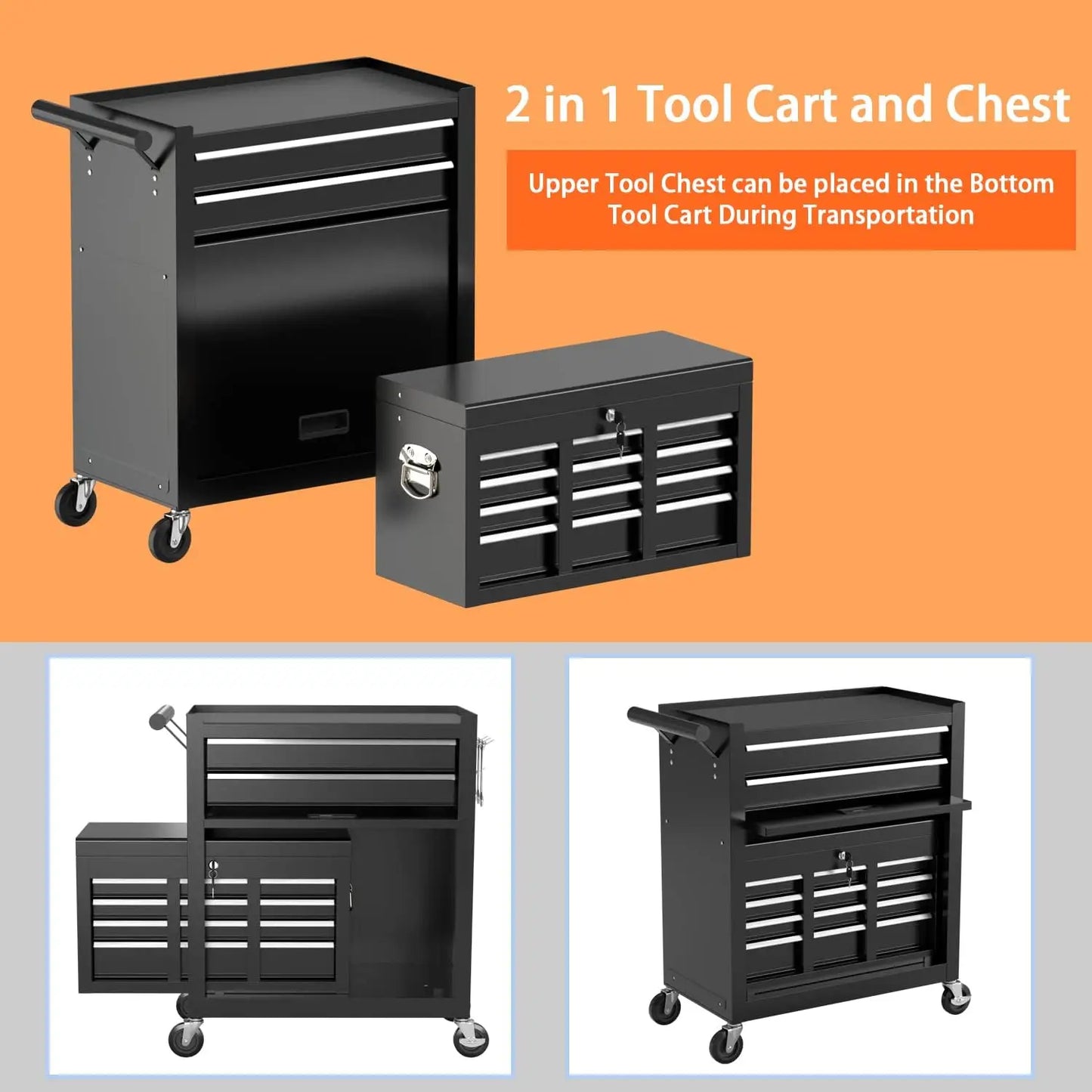 DUSACOM 8-Drawer Rolling High Capacity Removable Cabinet Storage Tool Box