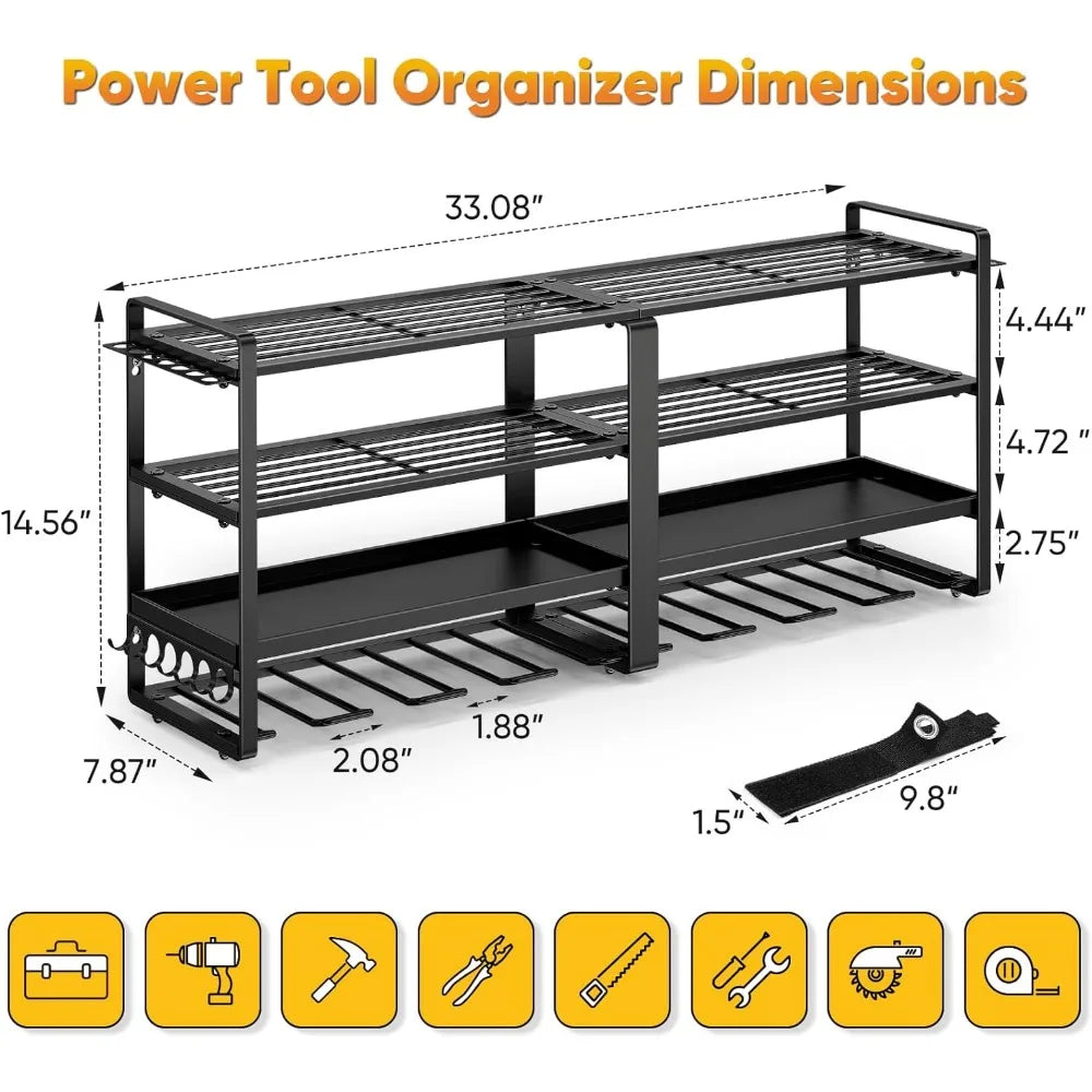 Large Heavy Duty 8 Drill Holder, 4 Layer Garage Tool Organizer and Storage,