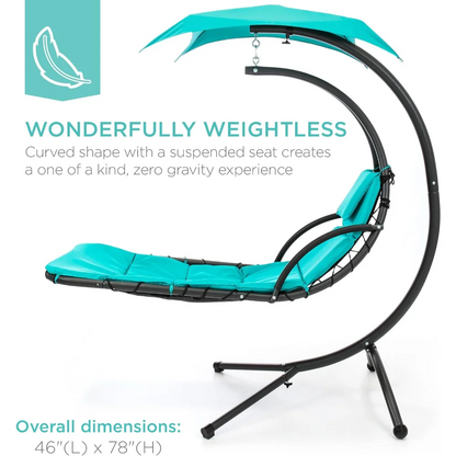 Outdoor Hanging Curved Steel All Weather Chaise Lounge Chair,Built-in Pillow and Removable Canopy