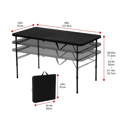 2024 New Mainstays 4 Foot Fold-in-Half Adjustable Folding Outdoor Table