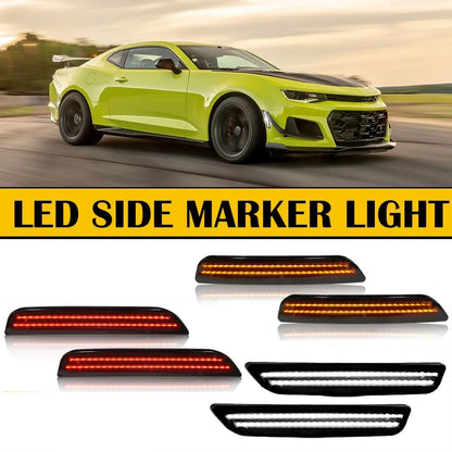 2016-2021 Chevy Camaro 4Pcs Front Rear Fender Lamp Side Marker Lights Smoked Yellow Red