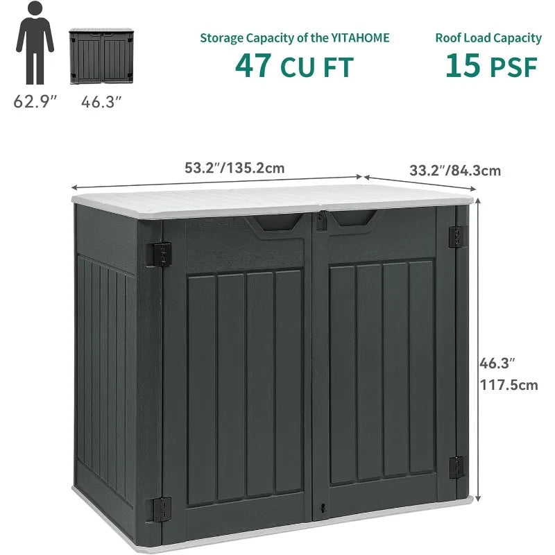 Large Outdoor, 47 cu ft Resin Tool Shed Waterproof Storage