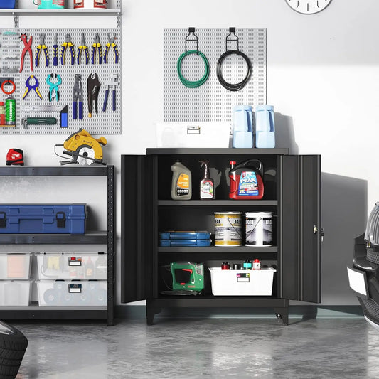 Metal Locking Storage Cabinet with Doors and Shelves