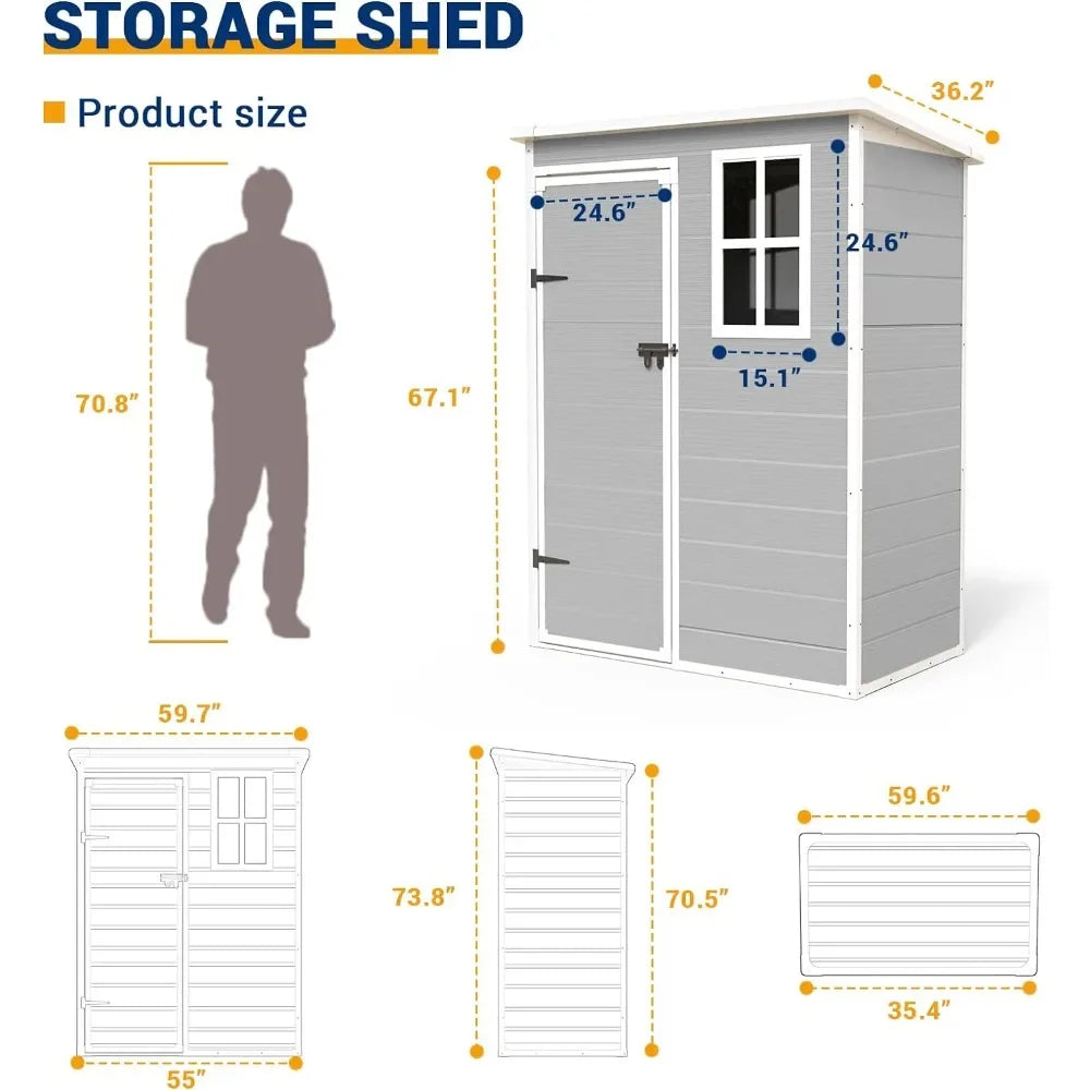 Outdoor Resin 5x3 Ft. Storage Shed with Floor and Lockable Door Gray