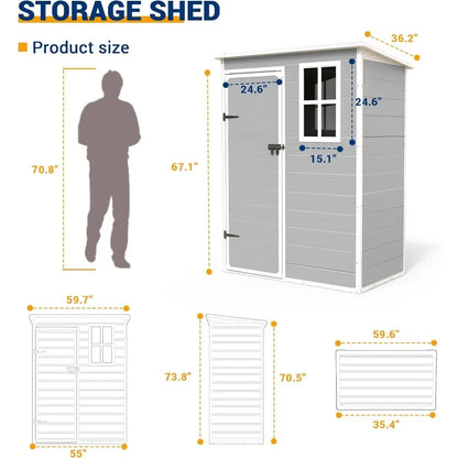 Outdoor Resin 5x3 Ft. Storage Shed with Floor and Lockable Door Gray