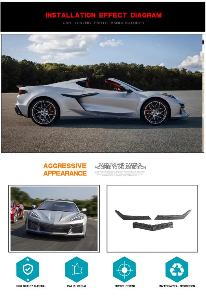 2020-2024 Chevy Corvette Real Carbon Fiber Front Spoiler Splitter