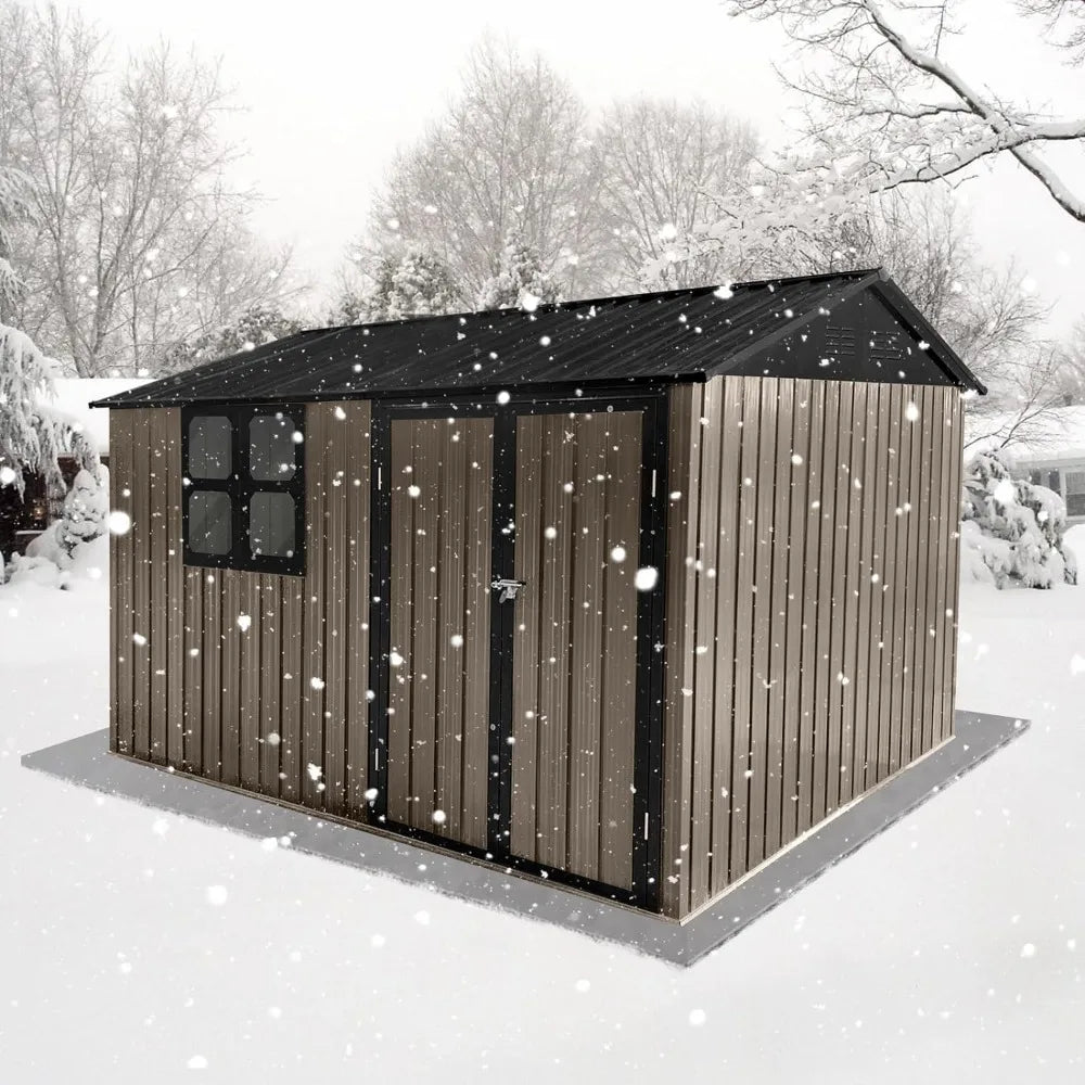 Outdoor Storage Sheds with Window, Metal Anti-Corrosion with Lockable Door&Shutter Vents