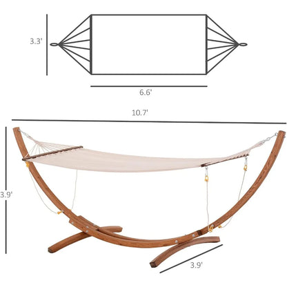 Outsunny 10' Wood Outdoor Hammock with Stand Rainbow Bed, Heavy Duty Roman Arc for Single Person White