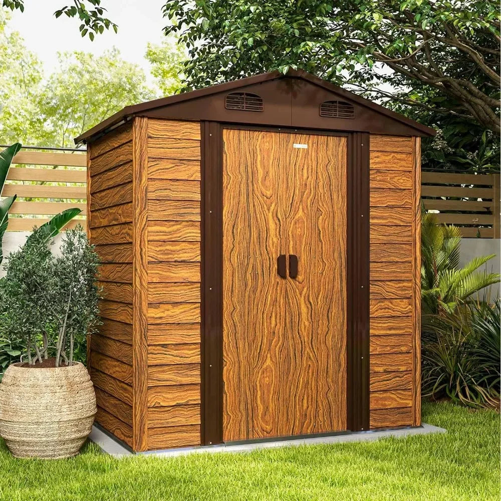 Patiowell 6 ft. W x 4 ft. D Wood Look Metal Storage Shed with Lockable Doors,