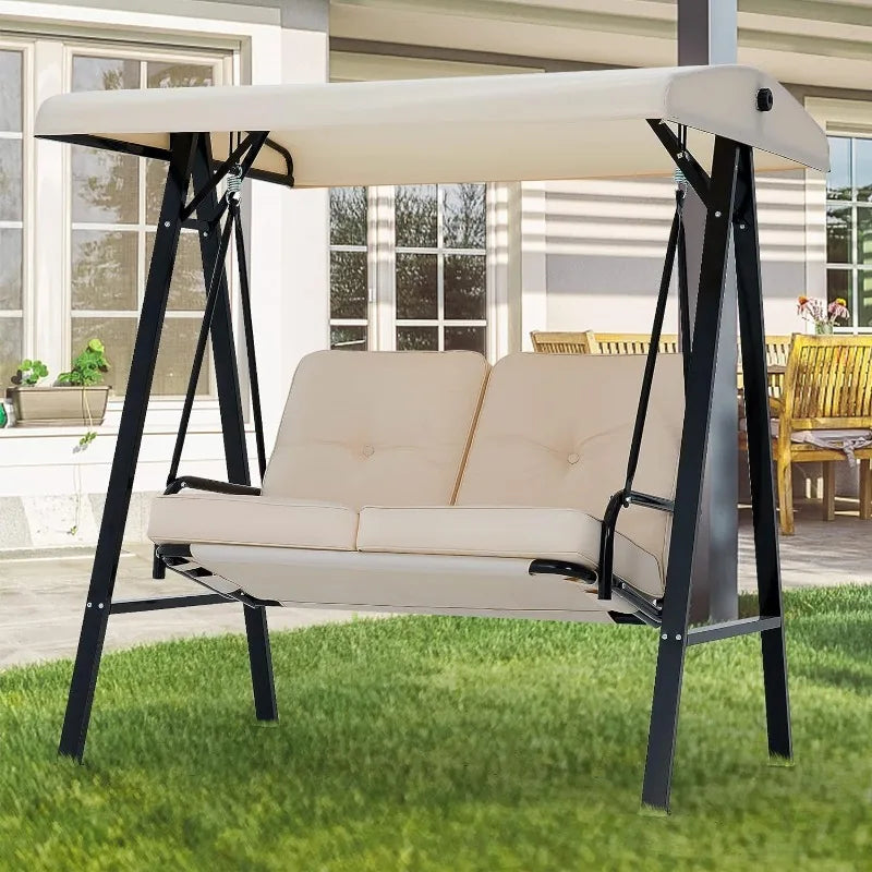 Outdoor Patio Swing Chair with Adjustable Canopy and Removable Cushion