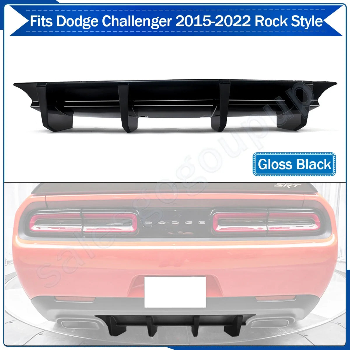 2015-2022 Dodge Challenger GLOSSY BLACK Rear Bumper Lip Diffuser Spoiler Shark Fins