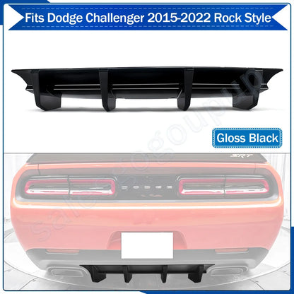 2015-2022 Dodge Challenger GLOSSY BLACK Rear Bumper Lip Diffuser Spoiler Shark Fins