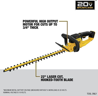 DEWALT 20V* MAX Cordless Hedge Trimmer, 22 Inches, Tool Only (DCHT820B), Battery Powered,