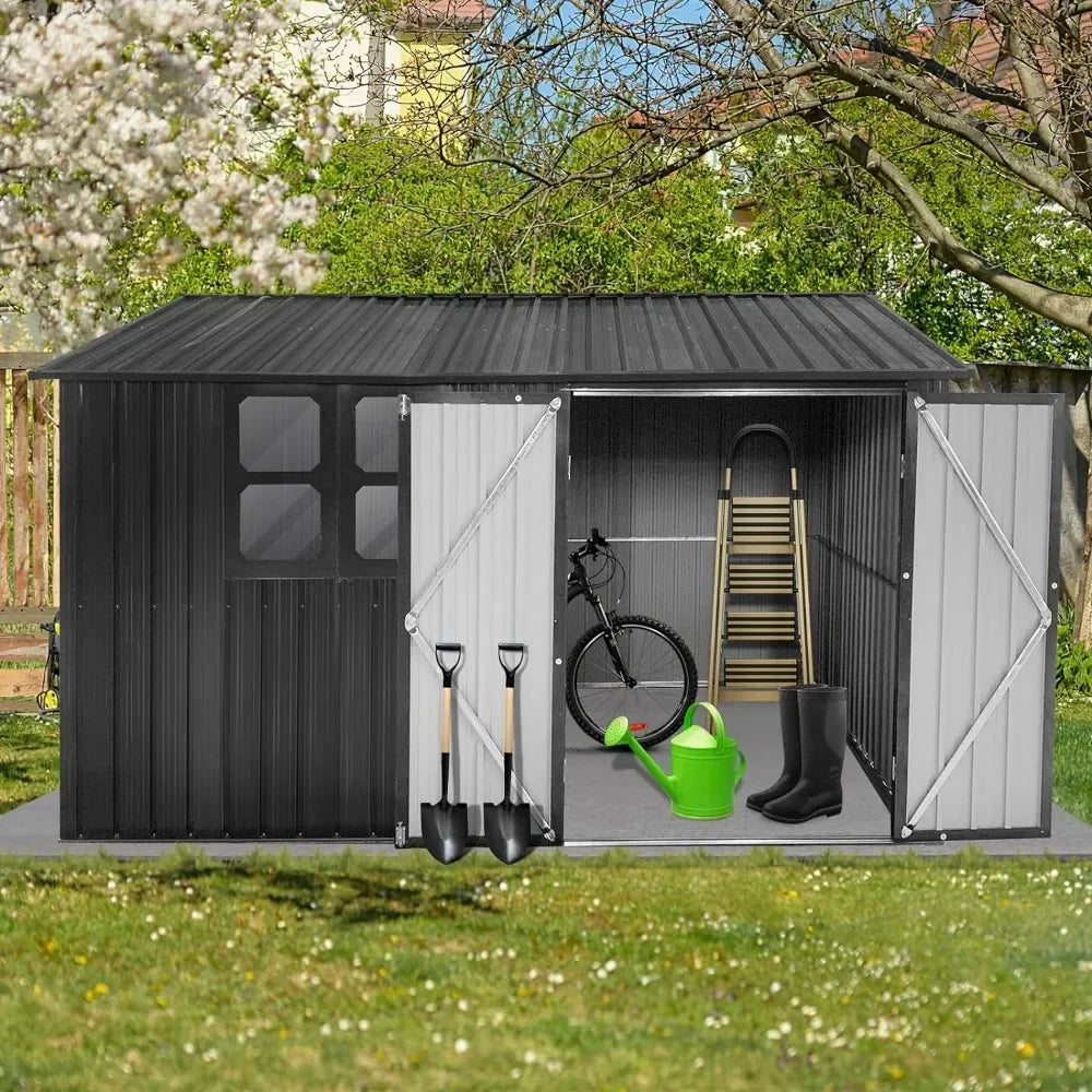 Outdoor Storage Sheds with Window, Metal Anti-Corrosion with Lockable Door&Shutter Vents